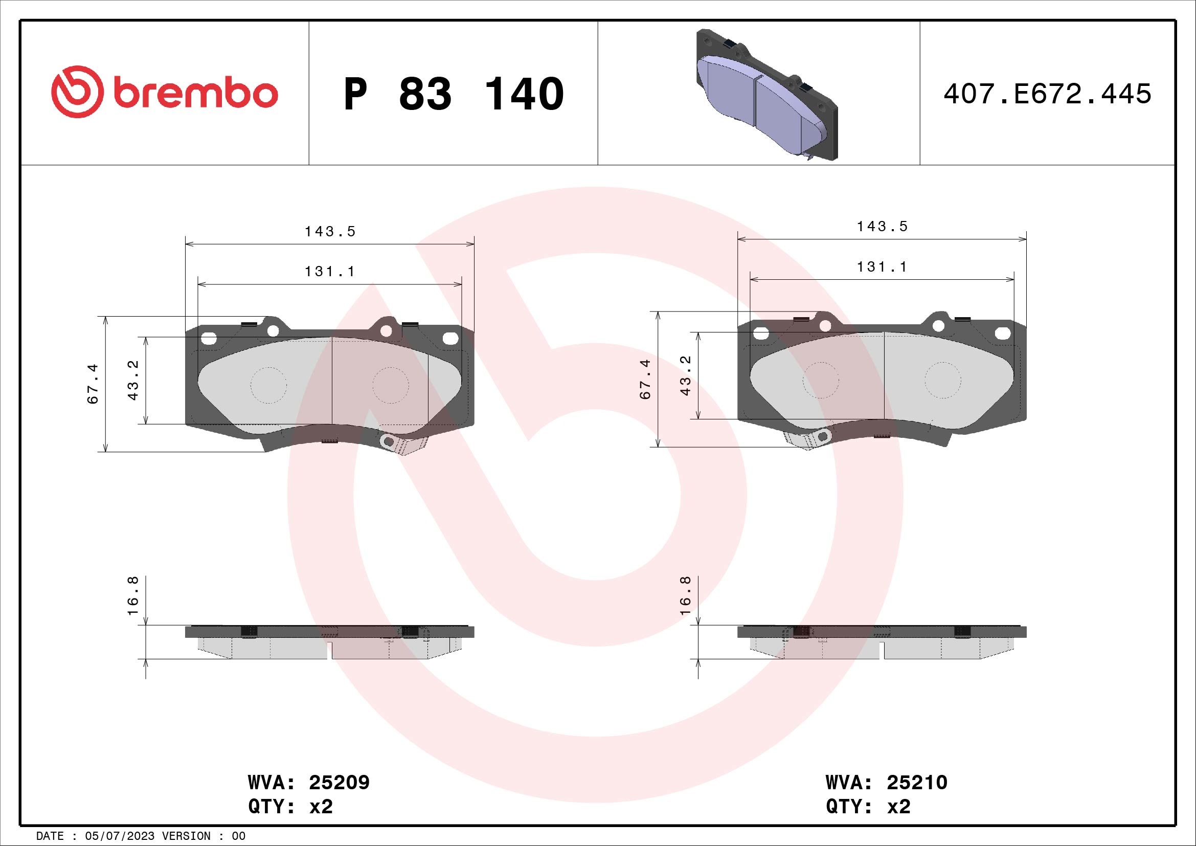 A.B.S. P 83 140 BREMBO Bremsbelagsatz, Scheibenbremse